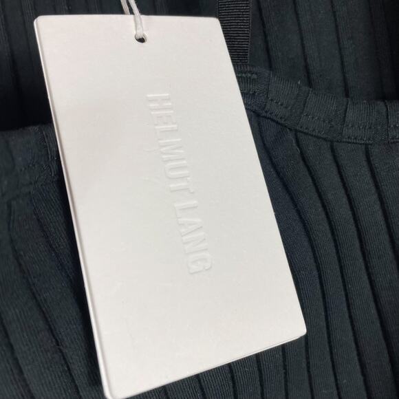 Helmut Lang Lux Pima‎ Long Sleeve Dress Black Ribbed Mini Collared Sz L - Picture 10 of 12